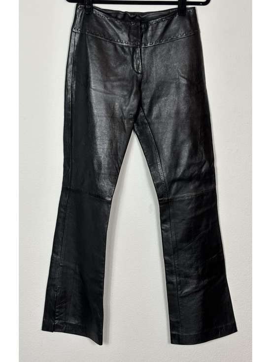 Cache Cache Pants - Vintage Cache Leather Flare Pants Size 0 Black Split Hem Low Rise Y2K
